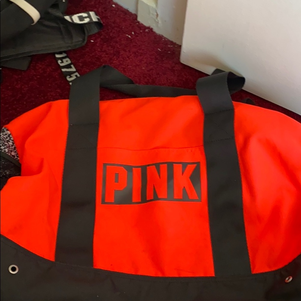Pink duffel bag